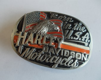 Biker~Gürtelschnalle~Biker~Accessoire~Motorradgürtelschnalle~Schmuck~Zinn~1991~Baron~"Born In The USA"~Sammlerstück~Nie benutzt~USA