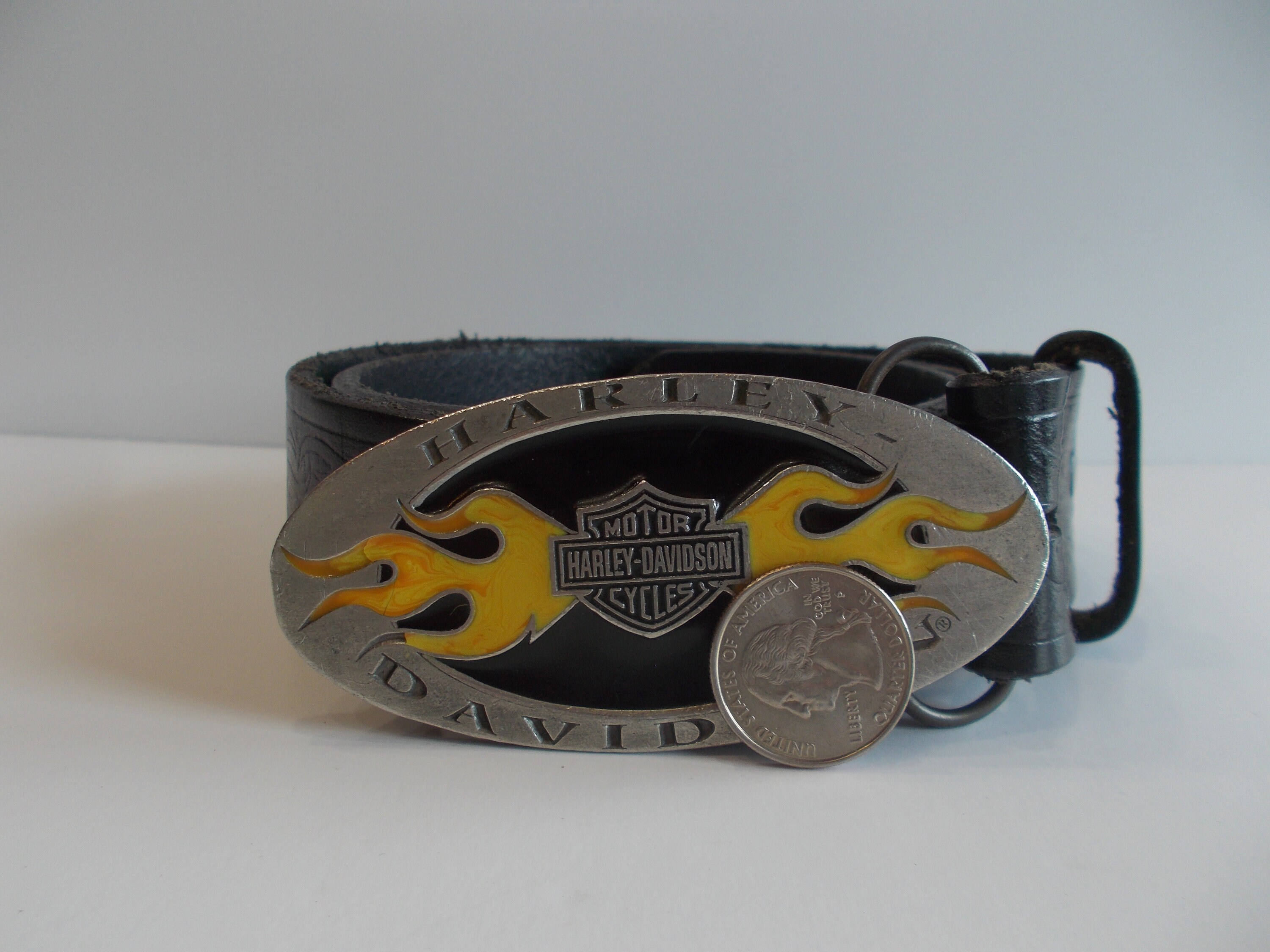 Boucle De Ceinture Harley-Davidson Vintage 1979 En Métal Et Cuir - Fabriquée Aux USA