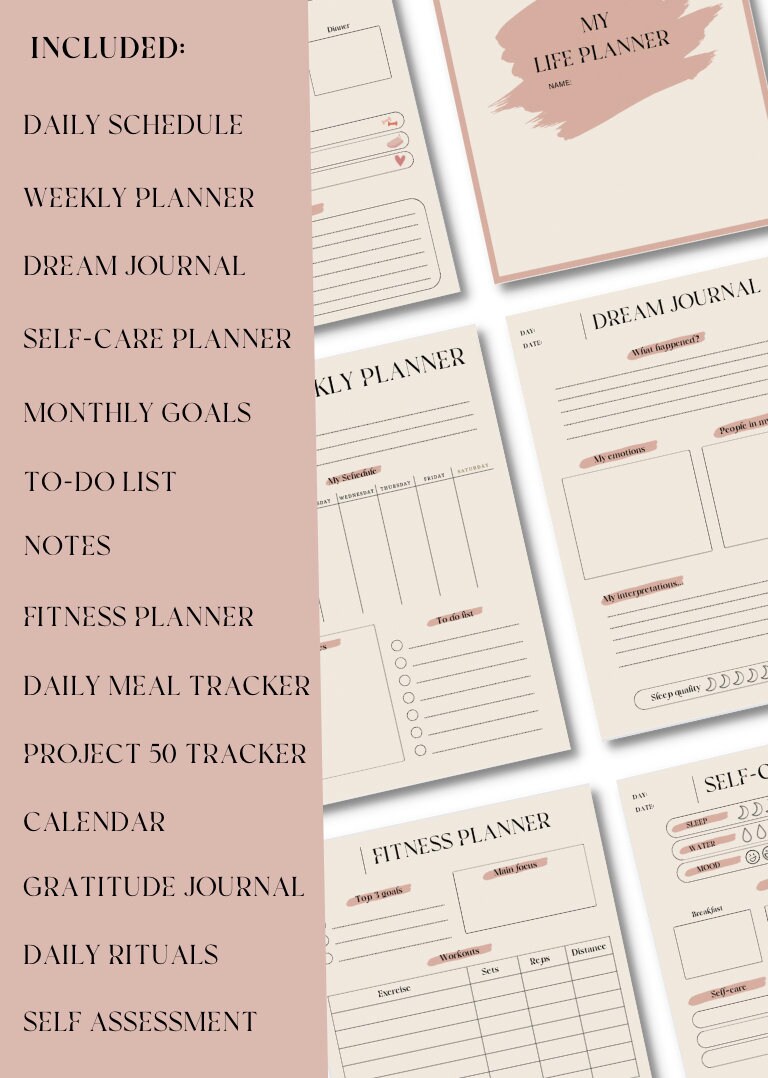 Wellness Planner Printable | Fitness Journal | 50 Day Tracker | Mental ...