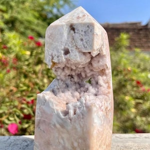 Amazing MM Natural Druzy White Moss Agate 4 Faceted Tower Points | Obelisk | Metaphysical| Gifting |