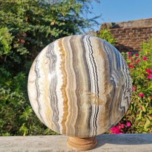 Beautiful Large 300 MM Phantom Zebra Calcite Stone Zebra Calcite Sphere - Large Sphere - Maxican Calcite