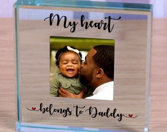 My Heart belongs to daddy,  Photo Glass paperweight keepsake personalised gift Father's day, or ANY Occasion