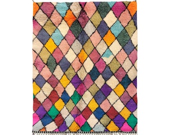 Färgglad marockansk ullmatta i boho-stil - marockansk ullmatta i livfulla färger - naturlig ullmatta - handvävd matta - områdesmatta - 1,5x2,4 m - ullmattor
