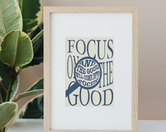 Eclectic "Focus on The Good" Wall Art Print | Preppy Retro Vintage Aesthetic | Gallery Wall | Instant Download | Positivity Affirmation Art