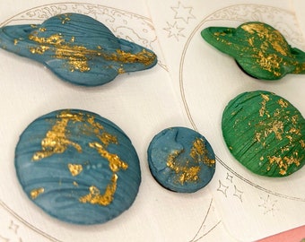 Handmade Planet Magnets | Set of 3 | Celestial Home Accessory | Jesmonite & Gold Leaf | Multiple Colours Available | Luxury Customised Gift