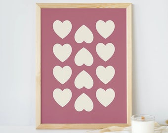 Cluster of Hearts Wall Art Print | Retro Eclectic Vintage Aesthetic Wall Decor | Gallery Wall | Digital Download | Preppy Wall Art