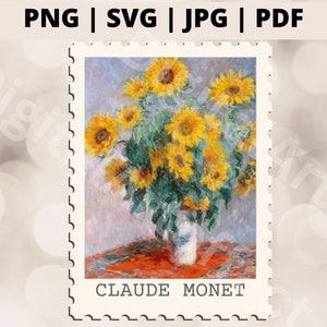 Claude Monet Bouquet of Sunflowers Png, Sunflower Svg, Flower Svg, Floral Svg, Botanical Svg, Monet Painting Svg files for Cricut