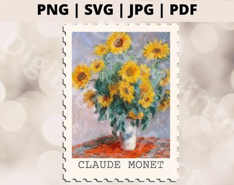Claude Monet Bouquet of Sunflowers Png, Sunflower Svg, Flower Svg, Floral Svg, Botanical Svg, Monet Painting Svg files for Cricut