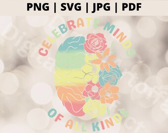 Soyez gentil avec votre esprit Png, Inclusion de la santé mentale SVG, PDF TDAH, Acceptation de l'autisme Neurodiversité Jpg, Anxiété Png, Sensibilisation à l'autisme