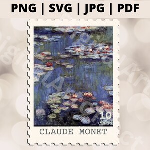 Claude Monet Water lilies Png, Flower Svg, Floral Svg, Botanical Svg, Monet Painting Svg files for Cricut