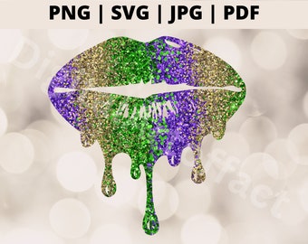 May include: A glittery purple, green, and gold dripping lip design. This digital download is perfect for crafting projects, such as t-shirts, mugs, and more.
