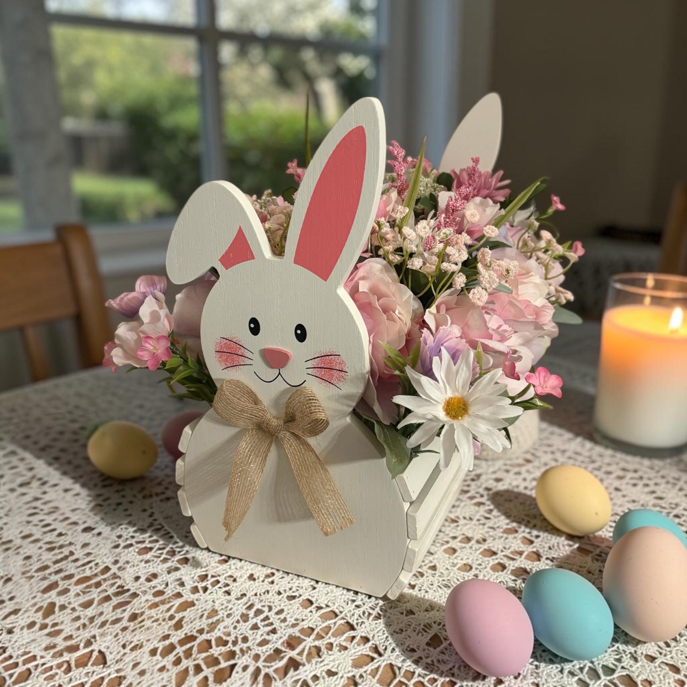 Bunny Floral Centerpiece| Spring Table Decor| Crate Arrangement| Easter ...