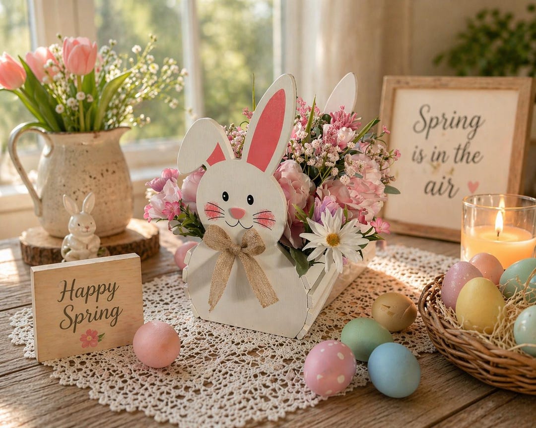 Bunny Floral Centerpiece| Spring Table Decor| Crate Arrangement| Easter ...