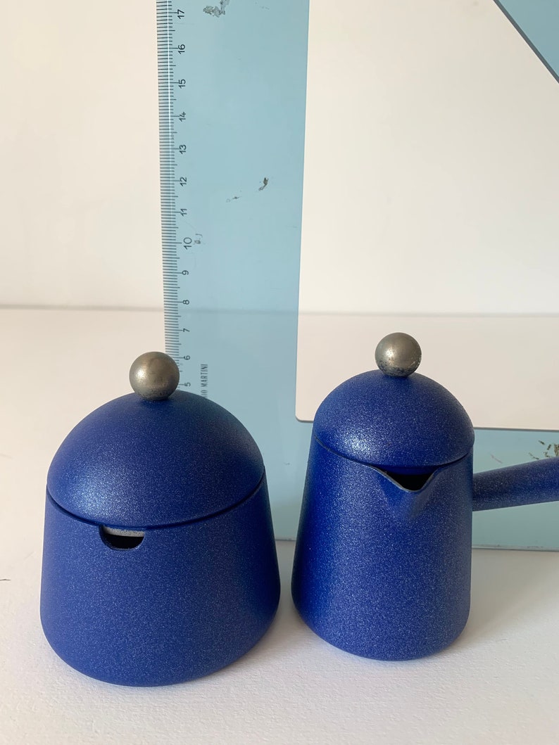 Lavazza Vintage Sugar Bowl and Milk Jug in Blue. Coffee Tea Set. Retro