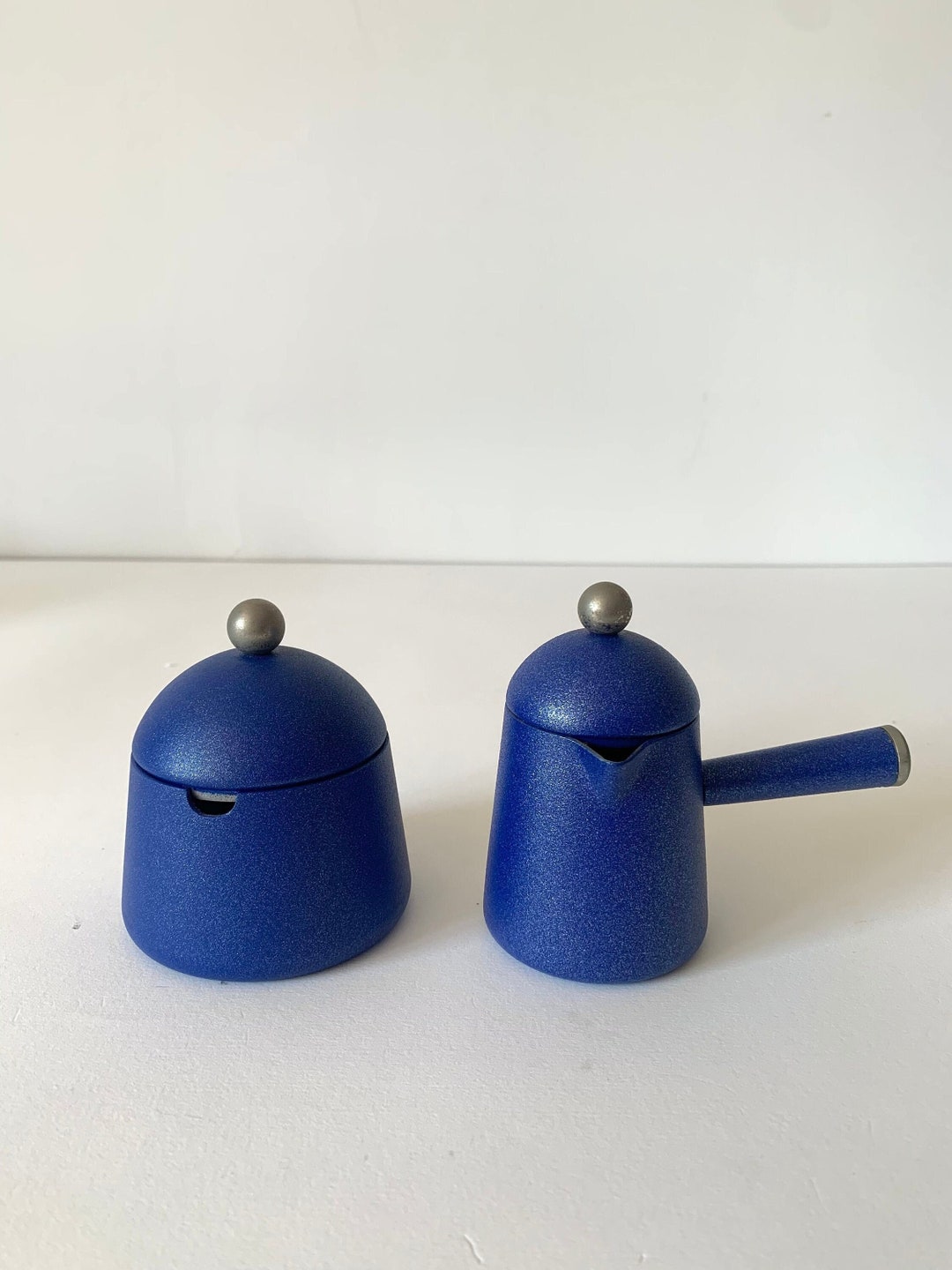 Lavazza Vintage Sugar Bowl and Milk Jug in Blue. Coffee Tea Set. Retro