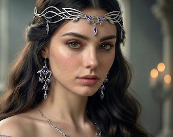 Amethyst Silver Crown – Handcrafted Headpiece for Woodland Wedding, Goddess Events