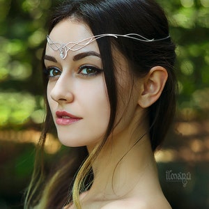 Sterling silver tiara Omelia - Elven wedding headpiece with Rainbow Moonstone or other gem - Bridal headpiece - Elf tiara - forehead jewelry