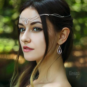 Sterling Silver Elven Tiara Omelia – Bridal Circlet with Rainbow Moonstone – Fantasy Elf Wedding Headpiece