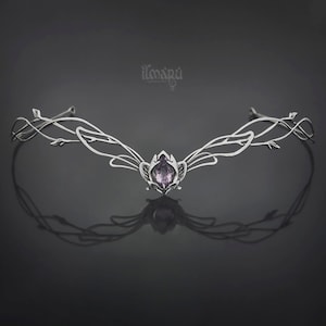 Silver bridal tiara Jasmine with amethyst, moonstone or other gems - Elven wedding headpiece - Celtic princess circlet - Elvish crown