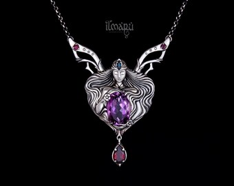 Sterling Silver Goddess Necklace: Amethyst, Garnet, Ruby, Sapphire
