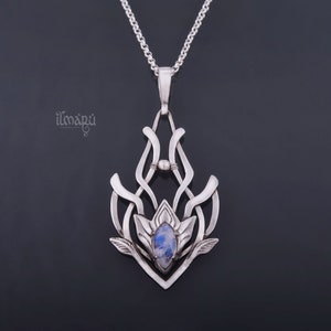 Silber Anhänger Argis mit Regenbogen Mondstein - Elfen Anhänger Schmuck - Hochzeit Fantasy Halskette - Braut Elfen Anhänger