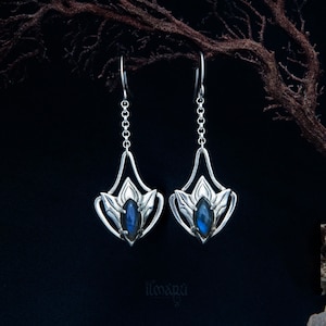 Pendientes de plata Argis con piedras lunares, labradorita u otras piedras - pendientes estilo élfico - joyería fantasía