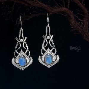 Pendientes de plata Mooniara - accesorio de boda élfica - pendientes de novia - joyería de estilo élfico