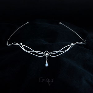 Silver headpiece Leya with rainbow moonstone - Celtic bridal circlet - wedding elven diadem - medieval headpiece - princess head dress