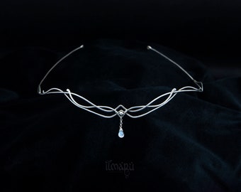 Zilveren zendspoel met regenboogmaansteen – Elven Bridal Circlet