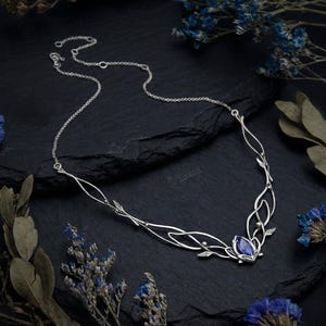 Silver Jasmine Necklace with Amethyst, Elven Bridal Jewelry image 5
