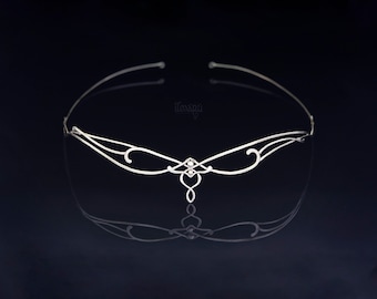 Asymmetric Sterling Silver Elven Circlet Swirl – Wedding Elvish Diadem & Medieval Princess Tiara