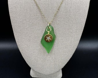 14K Gold filled necklace with green sea glass and gold medallion starfish charm