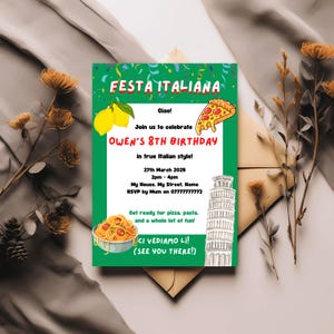 Italian Birthday Invitation | Editable Canva Template | Kids Party Invite | Italian Themed Party | Instant Download | Festa Italiana