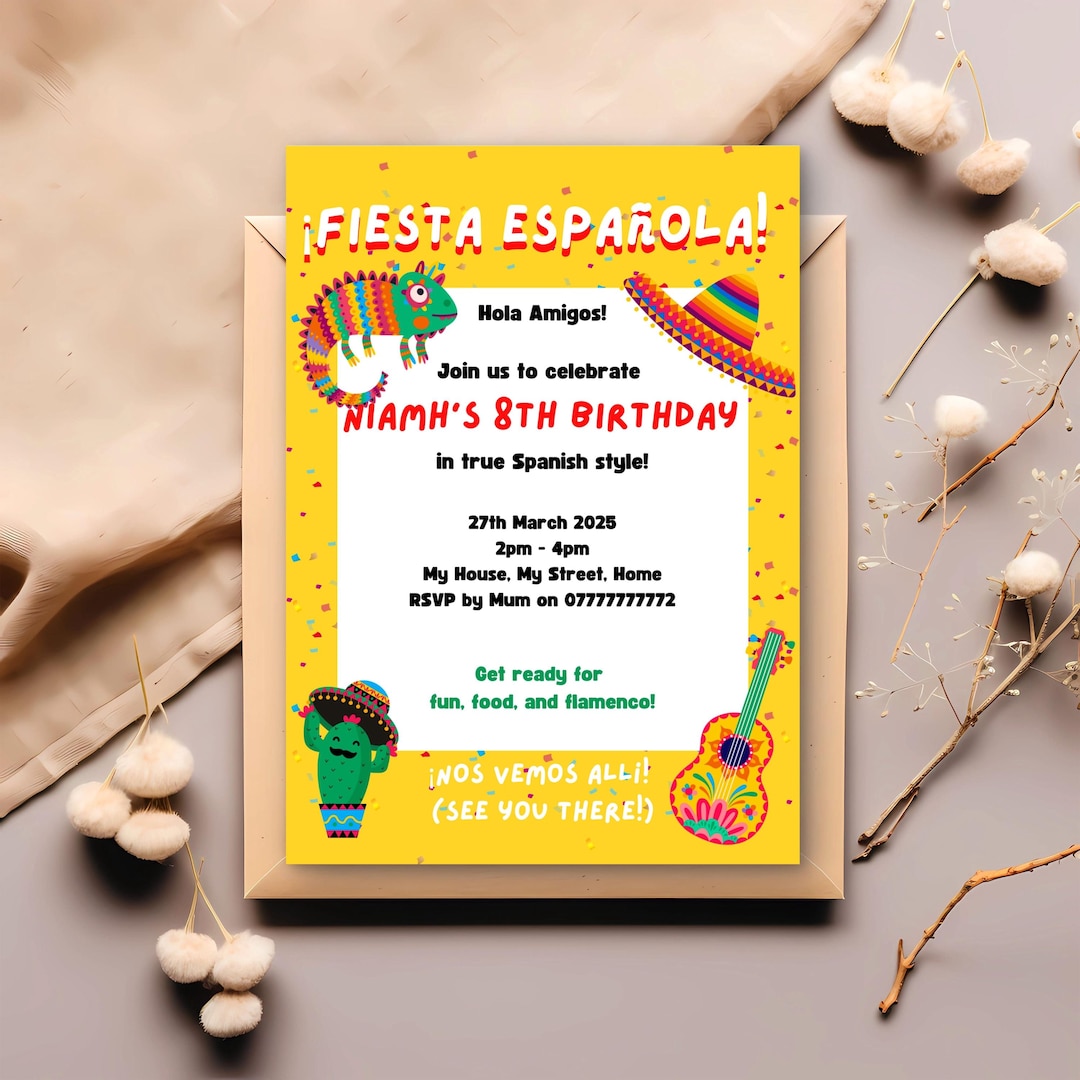 Spanish Fiesta Birthday Invitation Editable Canva Template (digital