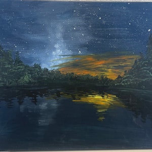 Original Acrylic Landscape Painting, 16x20 ---Night at the Lake