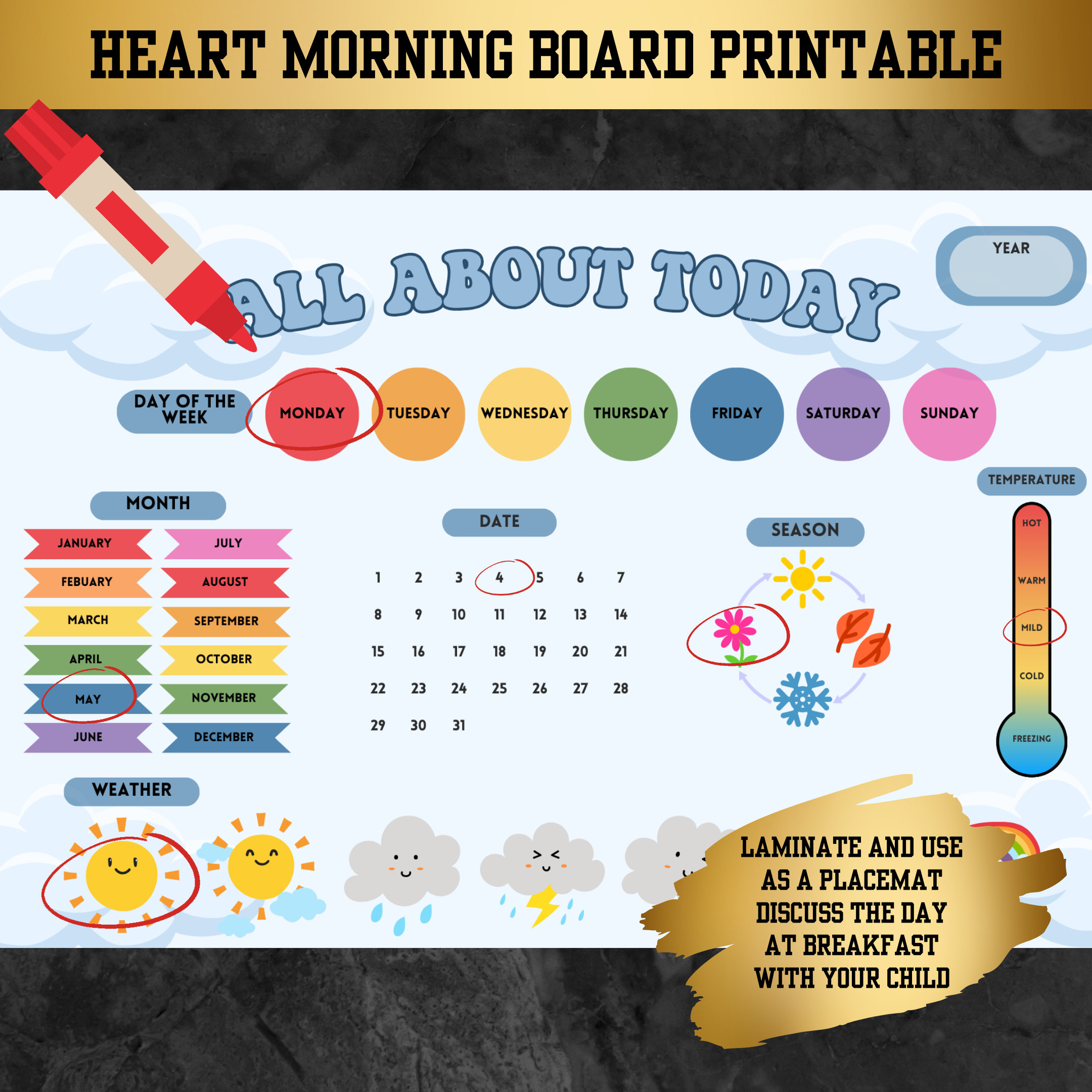 Morning Board | Kids Daily Calendar | Circle Time Poster | All About ...