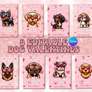 Cartão imprimível do dia dos namorados do cão | Cartões editáveis dos namorados em sala de aula | Namorados de cachorrinho personalizados | Cartão de Dia dos Namorados para sala de aula infantil