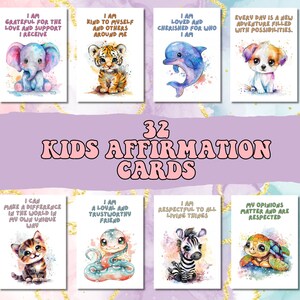 Druckbare Affirmationskarten für Kinder Aquarell Tier | 32 Positive Mindset-Karten für Kinder | Digitales Lernmittel | Sofort Download