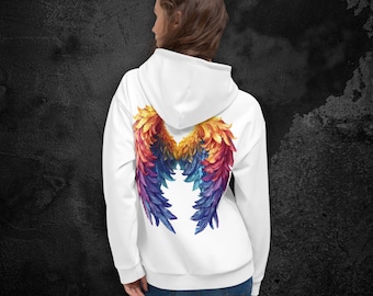 Angel Wings Hoodie | Angel Sweatshirt | Wing Sweater |  Color Fairy Wing Hoodie | Feather Wing Hoodie | Angelic Trendy Wings On Back Shirt
