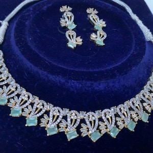 Mint Antique Gold Kundan Stone Flexible Indian Necklace Jewellery Jewelry Set Bridal Wedding