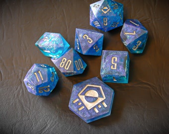 Sapphire Sandstorm | 8 Piece Polyhedral Dice Set | Dungeons and Dragons