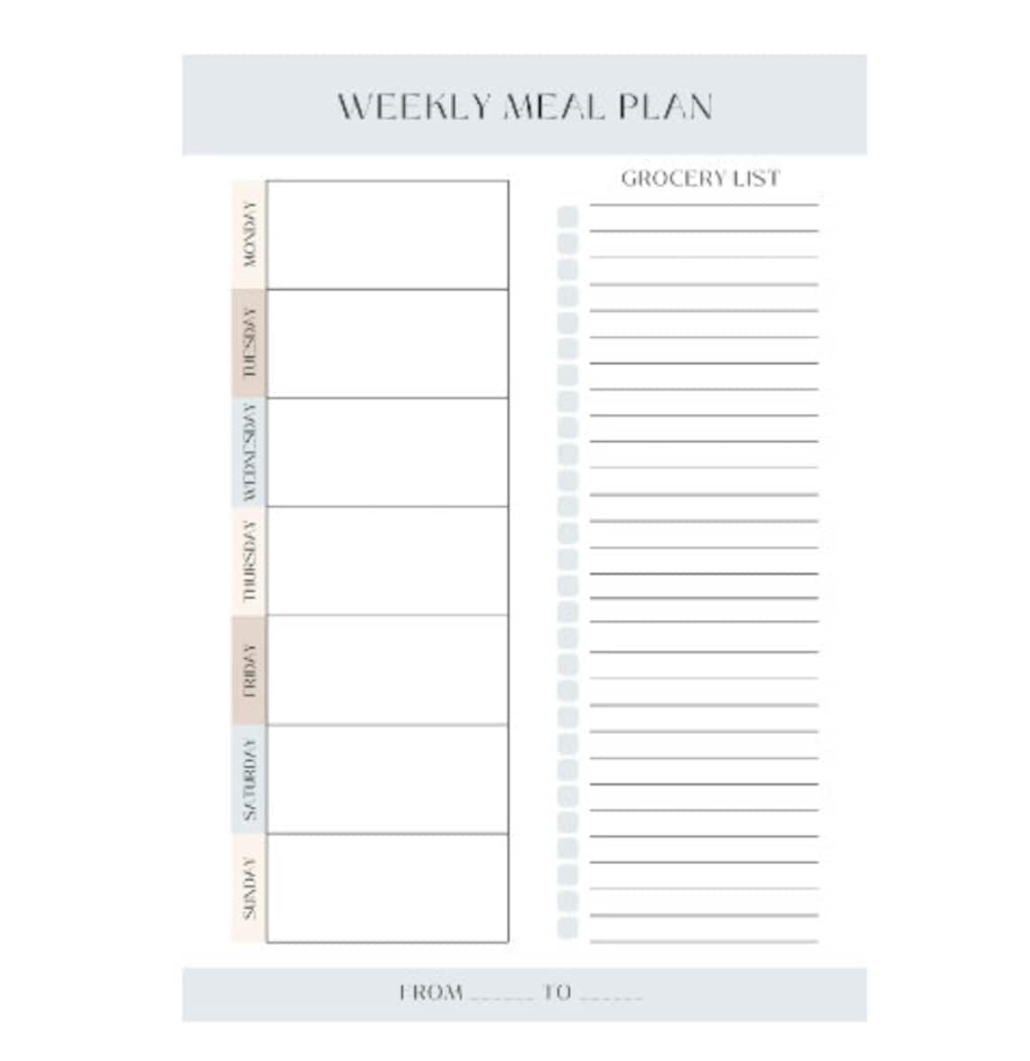 Weekly Meal Planner and Grocery List Printable Menu Planner With ...
