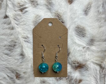 Green and Blue Glass Ball Drop Dangle Earrings, option of Fishhook or Kidney Wire Hangers, Homemade