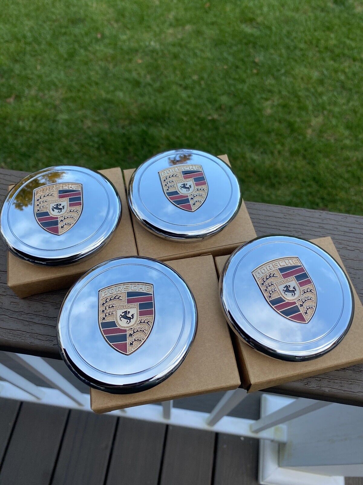 4 Porsche Style Fuchs Center Caps 911 Carrera Chrome 930 Ring VW Empi