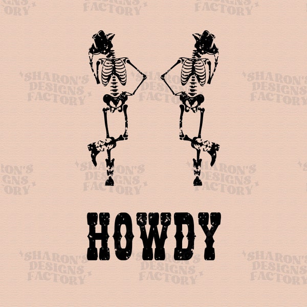 Howdy Cowboy PNG| Skeleton Cowboy DVG| Dancing Skeleton Design|Boho PNG| Vintage Westren Png