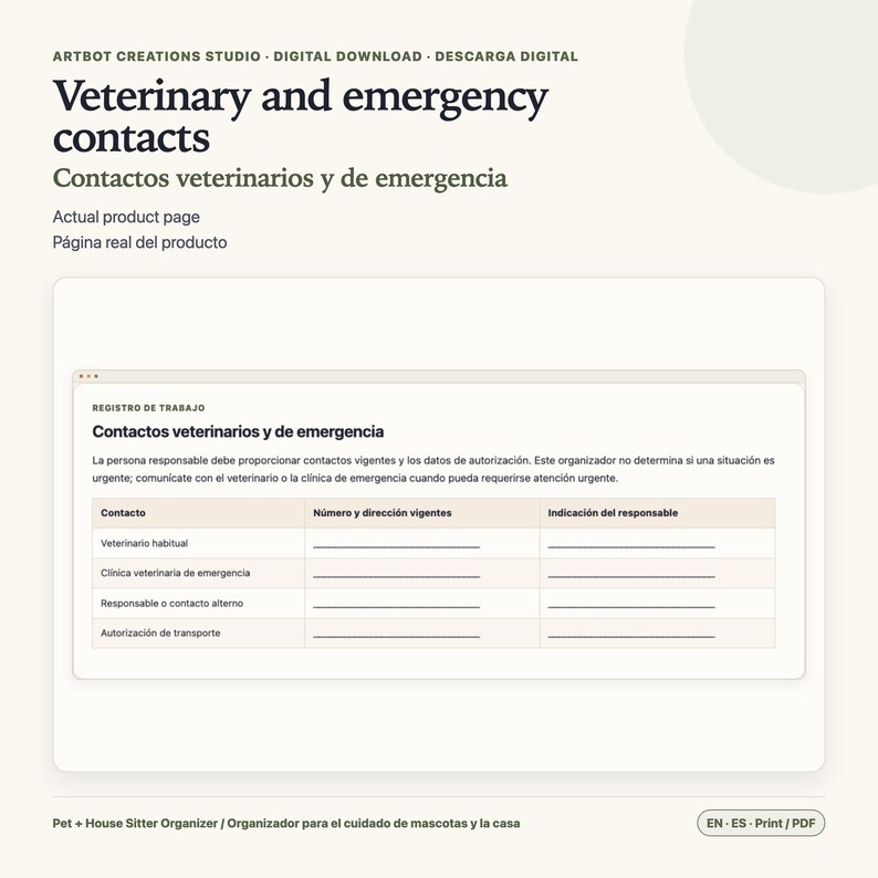 Pet Sitter Instructions Spanish English | House Care Organizer image 7