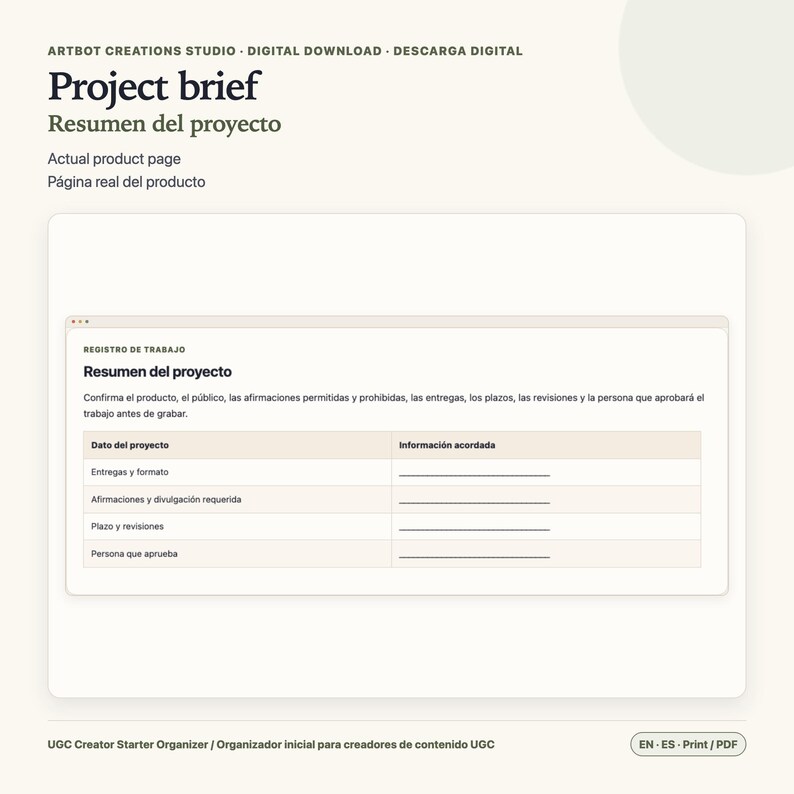 Planificador para creadores de contenido generado por el usuario (español/inglés) / Hoja de cálculo breve sobre tarifas de derechos imagen 7