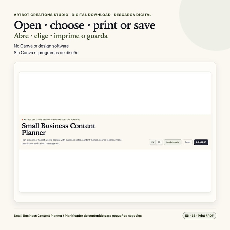 Small Business Content Planner Spanish English | 30 Day Calendar image 5