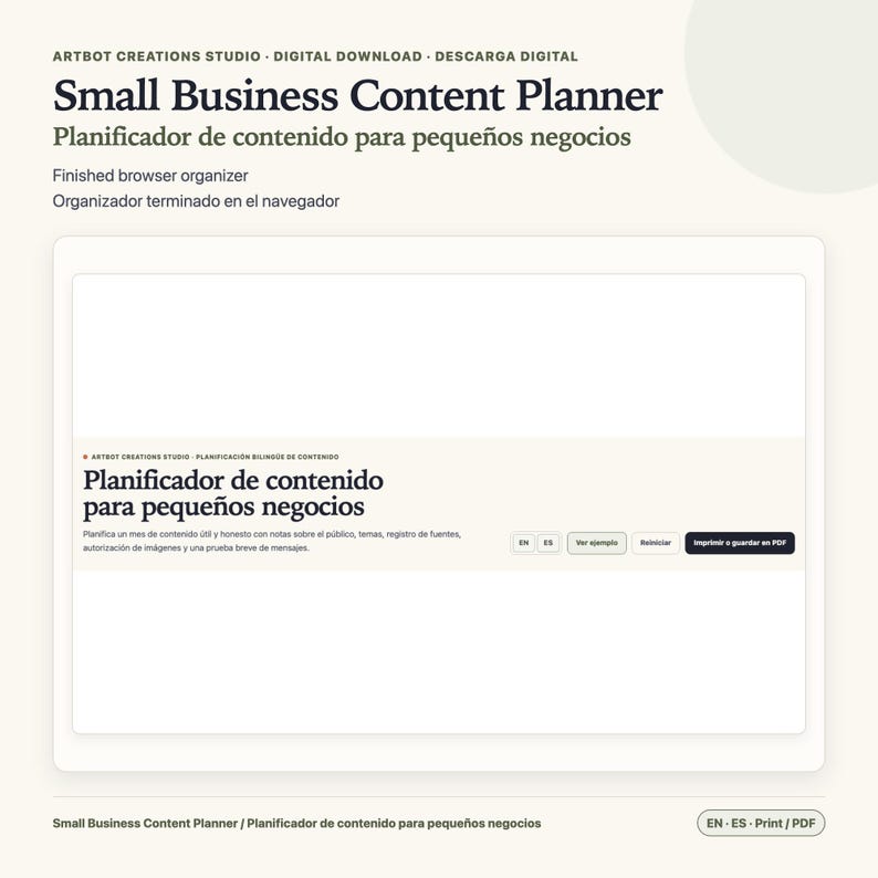 Small Business Content Planner Spanish English | 30 Day Calendar image 1