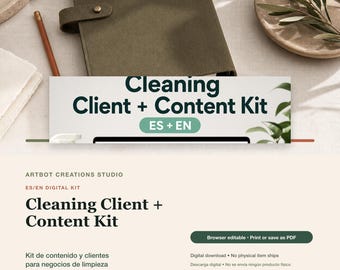 Content-Kit für Reinigungsunternehmen (Spanisch/Englisch) | 30-Tage-Social-Media-Kalender, Untertitel, Aufnahmeskripte
